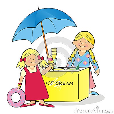 Ice cream stand and people, vector illustration Vector Illustration