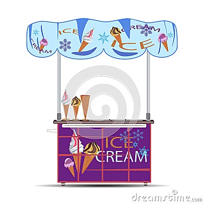 Ice cream stand vector flat illustration Vector Illustration