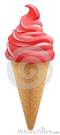 Ice Cream Strawberry Frozen Yogurt Icecream Cone Vector Illustration