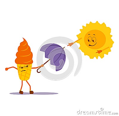 Ice cream and sun, relationships, friendship, emotions, feelings Cartoon Illustration