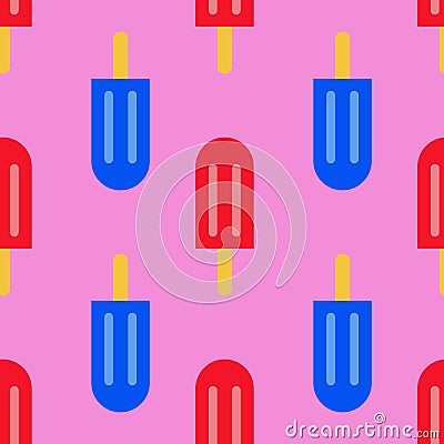 Ice cream sundae seamless pattern, red and blue stick Vector Illustration