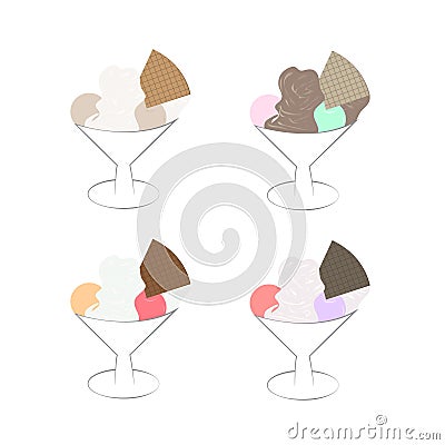 Ice cream sundae vector illustration set isolated on white background Vector Illustration
