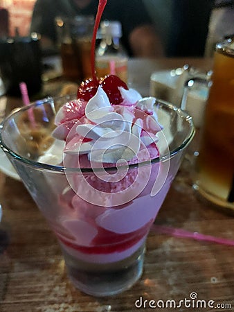 Ice Cream Sunday Strawberry Stock Photo