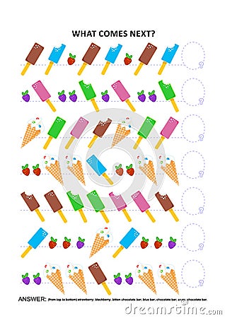 Ice-cream themed educational logic game - sequential pattern recognition Vector Illustration