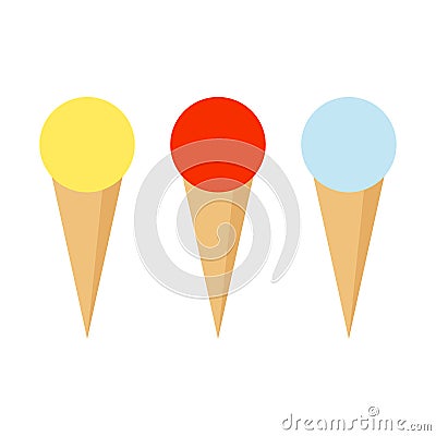 Ice cream. Three ice cream with different flavors. Vector illustration. EPS 10 Cartoon Illustration