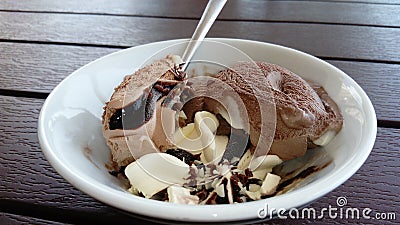 Ice cream of three types of chocolate Stock Photo