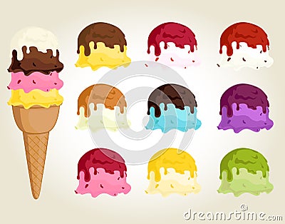 Ice cream with topping collection Vector Illustration