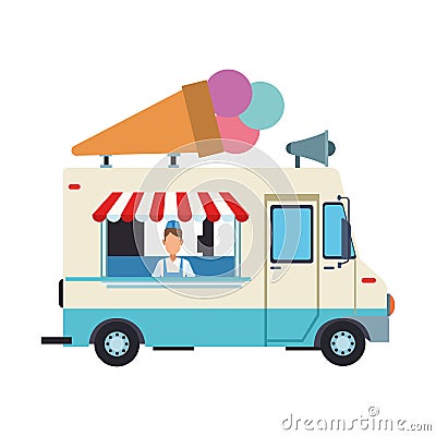 Ice cream truck and man Vector Illustration