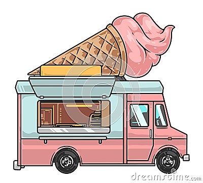 Ice cream truck sticker colorful Vector Illustration