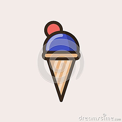 Ice cream with two balls in a waffle cone Vector Illustration