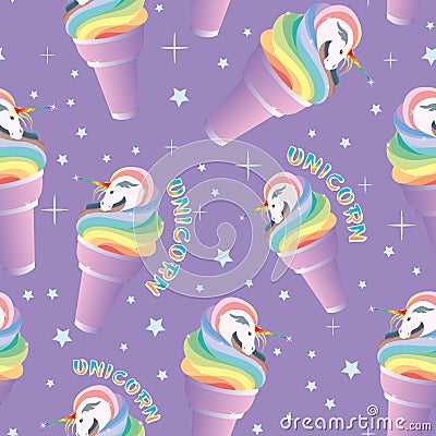 Ice cream unicorn seamless pattern Cartoon Illustration