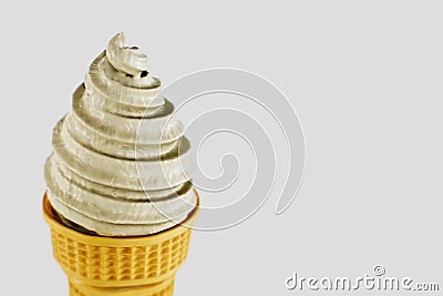 Ice cream vanilla in a waffle cone is delicious. Highly detailed 3d rendering illustration mock-up side view close up. Cartoon Illustration