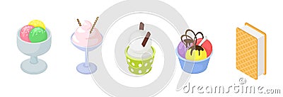 Ice cream vector icecream in cone with chocolate vanilla and iced creamer dessert on scoop illustration icing candy icy Vector Illustration