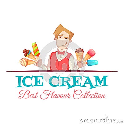 Ice cream vendor with best flavour collection. Vector illustration Vector Illustration