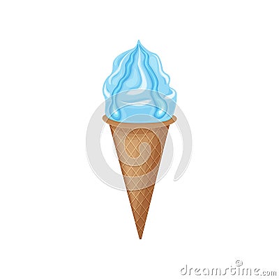 Ice cream in a waffle cone. Blue strawberry ice cream in a cone. Sweet, cold dessert. Vector illustration isolated on a Vector Illustration
