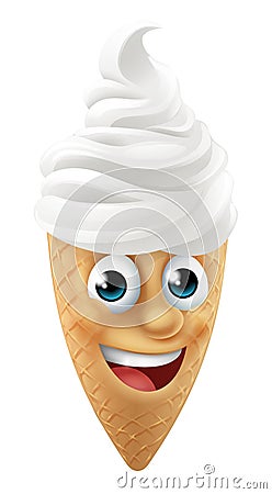 Ice Cream Cone Cartoon Character Mascot Vector Illustration