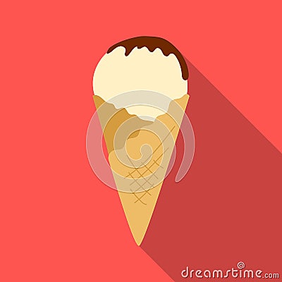 Ice cream on the waffle cone icon in flat style isolated on white background. Milk product and sweet symbol stock vector Vector Illustration