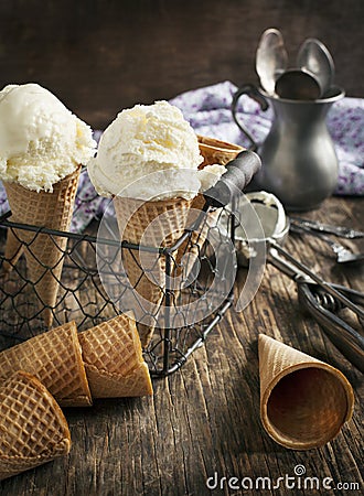 Ice Cream in a waffle cone Stock Photo