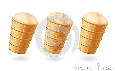 Ice cream. Waffle cup. Creme brulee Vector Illustration