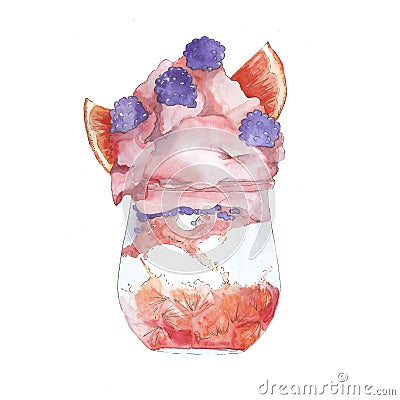 Ice cream. Watercolor illustration with the taste of summer. Cartoon Illustration