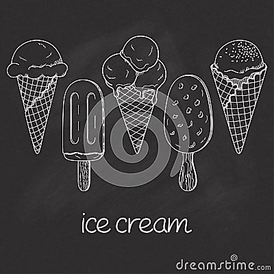 Ice creams over chalkboard Vector Illustration