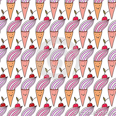 Ice creams seamless pattern. Sweet summer background. Ice cream cones for textile print and wallpaper design Vector Illustration