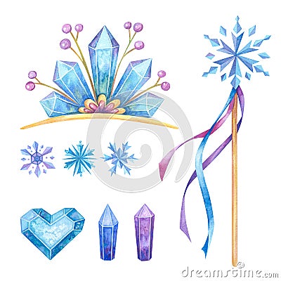 Ice crystal jewelry hand drawn illustrations set. Cartoon Illustration