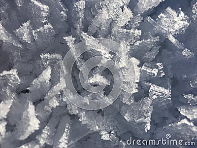 Ice Crystals on Snow Background Close View Stock Photo