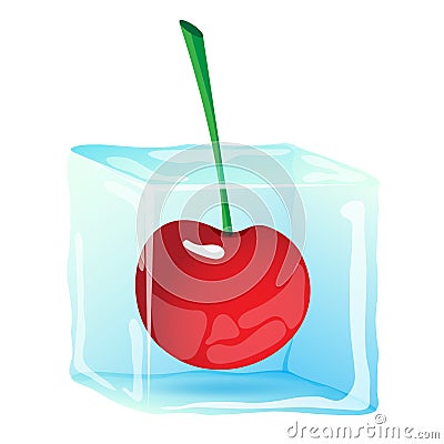 Ice cube with berry cherry Vector Illustration