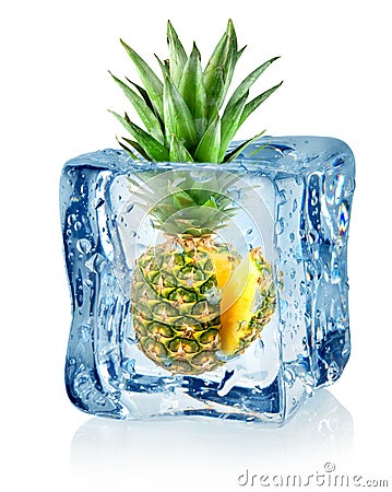 Ice cube and pineapple Stock Photo