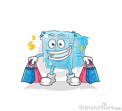 Ice cube shoping mascot. cartoon vector Vector Illustration