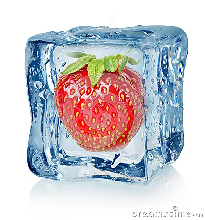 Ice cube and strawberry Stock Photo