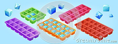 Ice cube tray. Frozen water mold icon isolated Vector Illustration