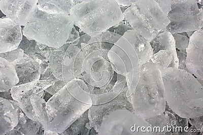 Ice cubes in a bucket of cold storage. Stock Photo