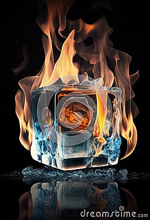 The ice cubes are burning. AI Generated Stock Photo