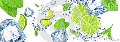 Ice cubes, lime and water splash Stock Photo