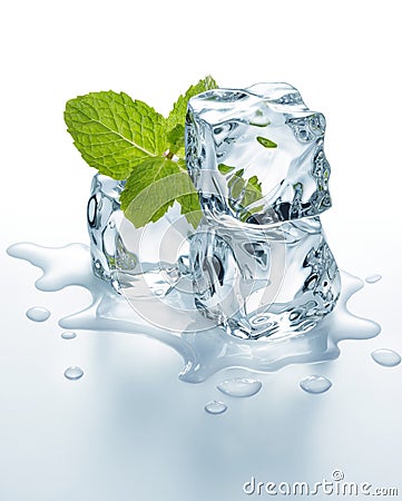 Ice cubes with mint Stock Photo