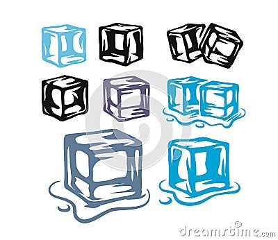 Ice cubes set on white background Vector Illustration