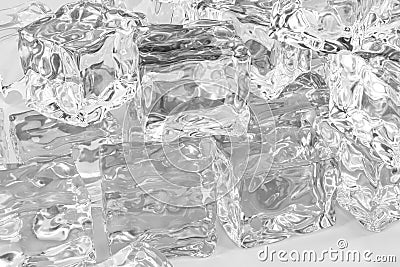 Ice cubes stacked each other with white background, 3d rendering Cartoon Illustration