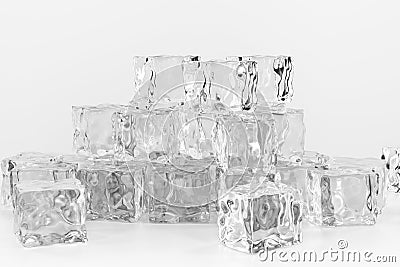 Ice cubes stacked each other with white background, 3d rendering Cartoon Illustration