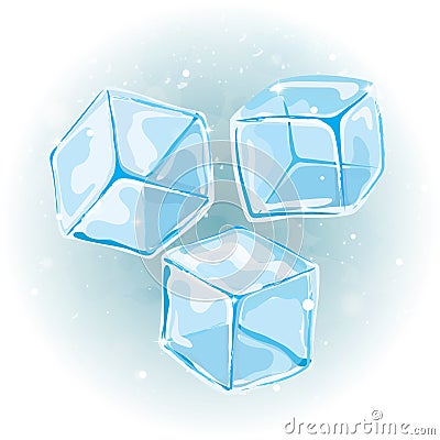 Ice cubes vector set on watercolor background Vector Illustration