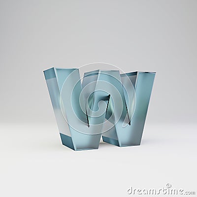 Ice 3d letter W lowercase. Transparent ice font with glossy reflections and shadow isolated on white background Stock Photo