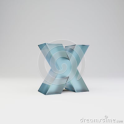 Ice 3d letter X lowercase. Transparent ice font with glossy reflections and shadow isolated on white background Stock Photo