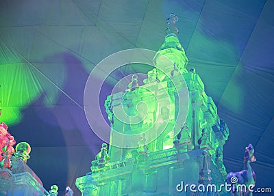 Ice dome built of ice and illuminated with blue and white light Editorial Stock Photo