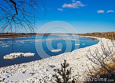 Ice drift along the Tom river. Tomsk. Stock Photo