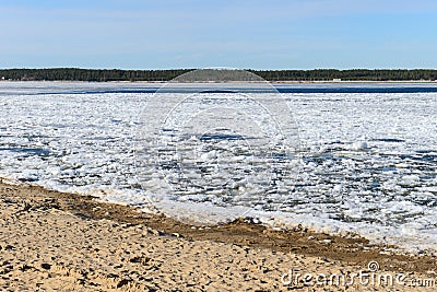 Ice drift on a river on a Sunny spring day Stock Photo