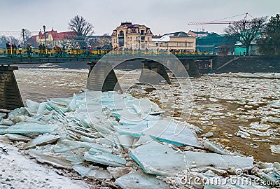 Ice drifting on the river Editorial Stock Photo