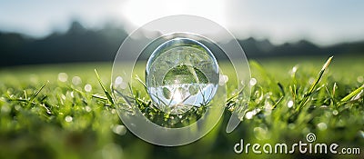 Ice drop in the grass, in the style of global imagery, eco-friendly Stock Photo