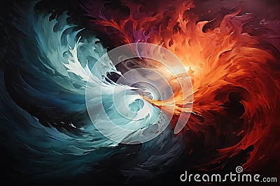 Ice and Fire - Painting done with warm and cold colors Stock Photo