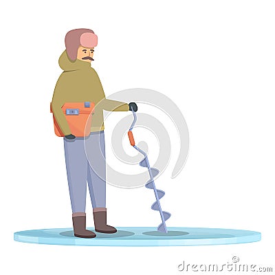 Ice fishing drill icon cartoon vector. Winter fish Vector Illustration